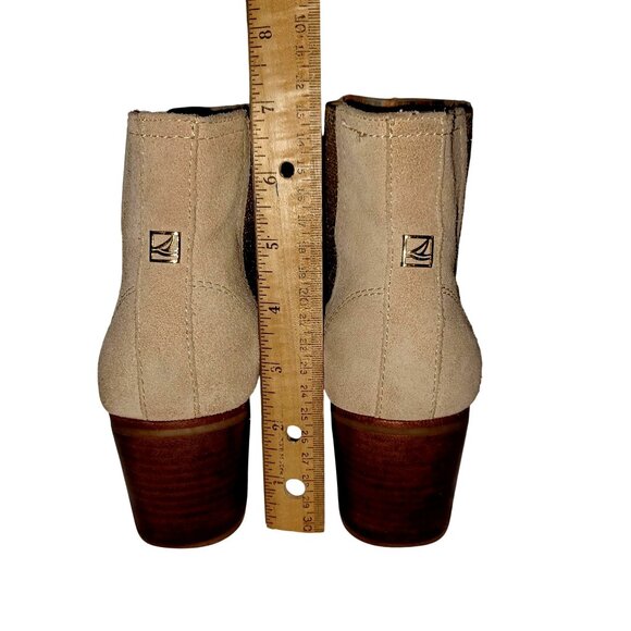 Sperry Top-Sider Beige/Gold Suede Ankle Booties Streetwear Block Heel Women 7.5 - Picture 7 of 13